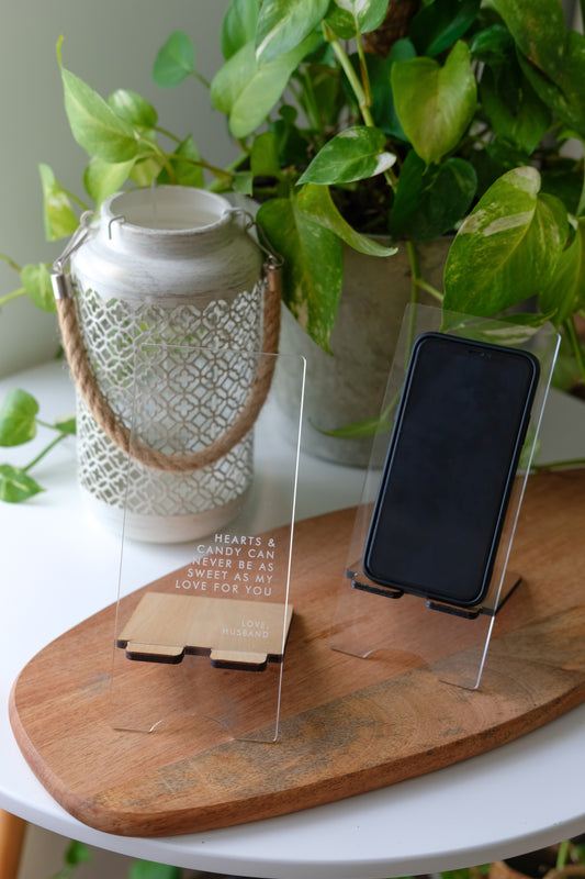 Handphone Stand - Acrylic + Wood - Gift Set